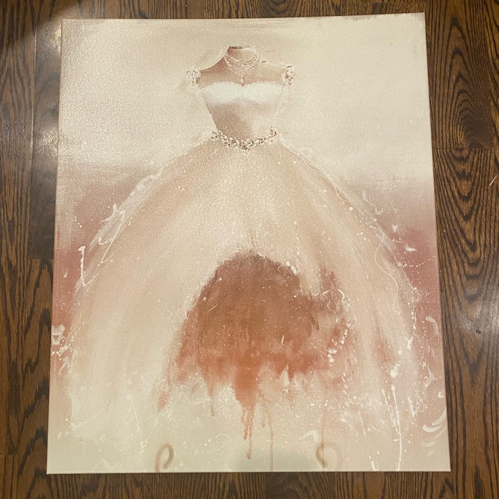 Bridal Canvas Art portrait painting Art neutral color bridal wedding dress Decor